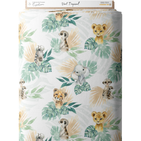 Tissu coton imprimé pour enfants Tropical Vert - Certifié Oeko-Tex®