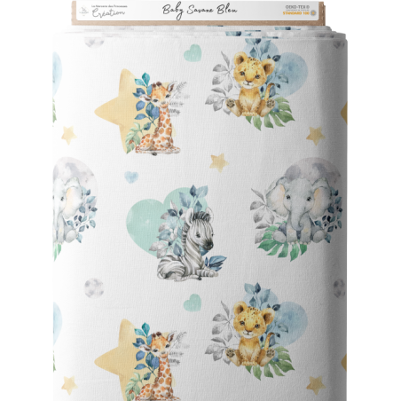 Tissu coton imprimé pour enfants Baby Savane Vert- Certifié Oeko-Tex®