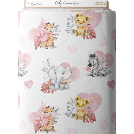 Tissu coton imprimé pour enfants Baby Savane Rose- Certifié Oeko-Tex®