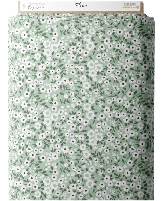 Tissu coton Fleurs Fond Vert