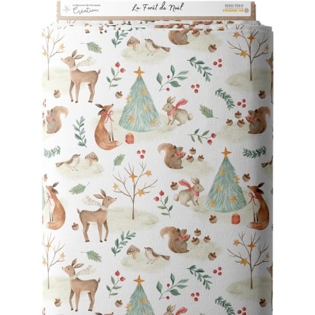 Tissu coton imprimé La Forêt de Noël - Certifié Oeko-Tex®