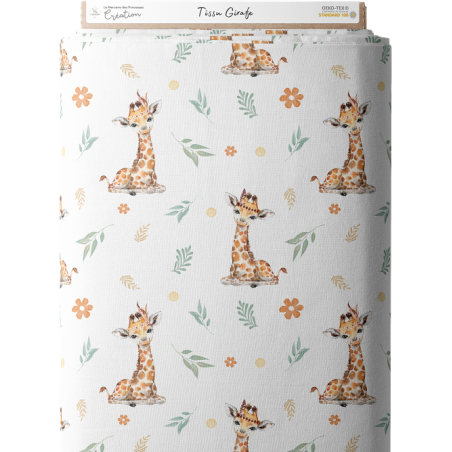 Tissu coton imprimé pour enfants Girafes à plumes- Certifié Oeko-Tex®