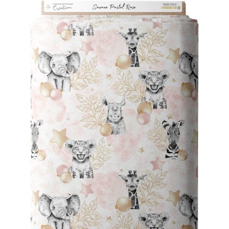 Tissu coton imprimé pour enfants Savane Pastel Rose- Certifié Oeko-Tex®