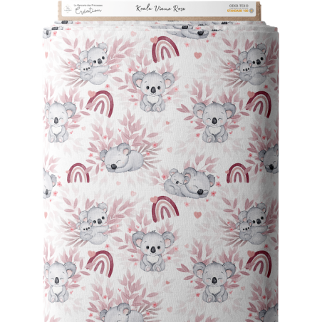 Tissu coton imprimé Koala Vieux Rose - Certifié Oeko-Tex®