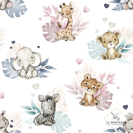 Tissu coton imprimé pour enfants Safari Babies- Certifié Oeko-Tex®