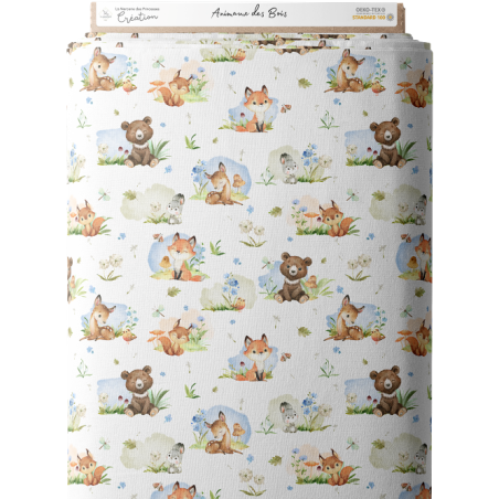 Tissu coton imprimé pour enfants Animaux des bois - Certifié Oeko-Tex®