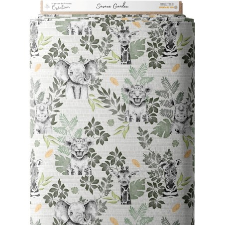 Tissu coton imprimé pour enfants Savane Garden- Certifié Oeko-Tex®