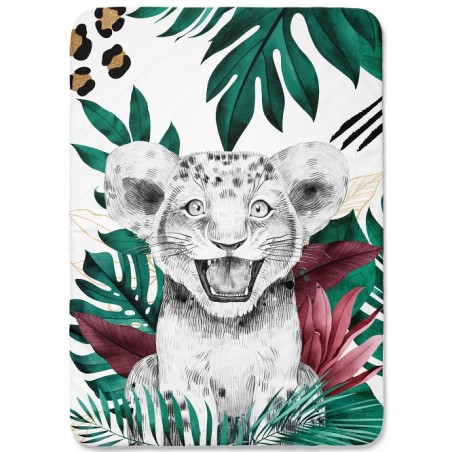 Panneau en tissu coton Lion Savane Vert - Certifié Oeko-Tex®