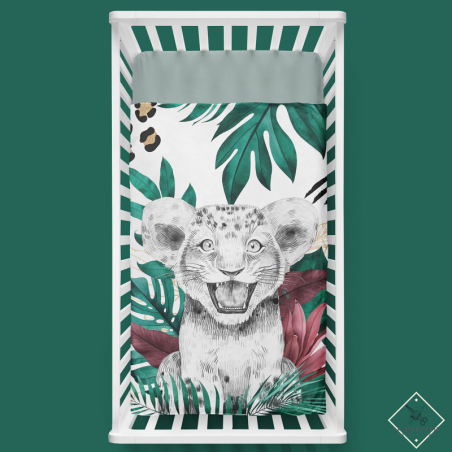 Panneau en tissu coton Lion Savane Vert - Certifié Oeko-Tex®