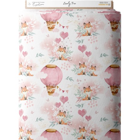 Tissu coton imprimé pour enfants Lovely Fox Rose- Certifié Oeko-Tex®