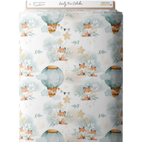 Tissu coton imprimé pour enfants Lovely Fox Céladon- Certifié Oeko-Tex®