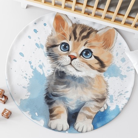 Ensemble Coupon Tapis Rond Chaton + 2 coussins