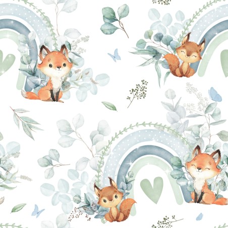 Tissu coton imprimé pour enfants Renard Eucalyptus- Certifié Oeko-Tex®