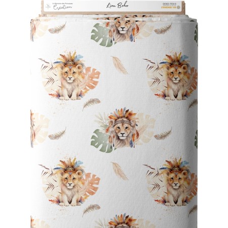 Tissu coton imprimé pour enfants Lion Boho - Certifié Oeko-Tex®