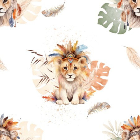 Tissu coton imprimé pour enfants Lion Boho - Certifié Oeko-Tex®