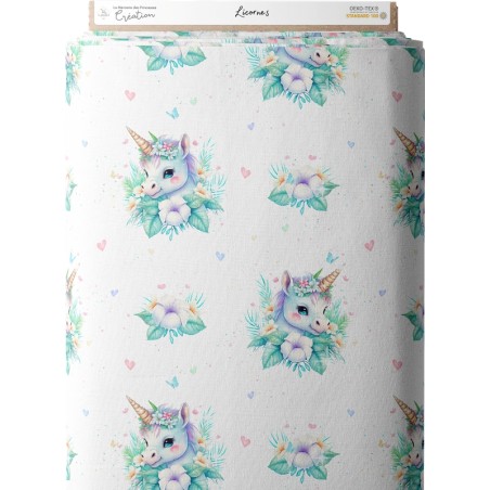 Tissu coton imprimé pour enfants Licorne - Certifié Oeko-Tex®