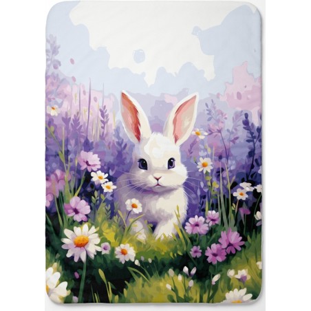 Panneau pour couverture à réaliser soi-même Lapin Fleurs parme - Certifié Oeko-Tex®