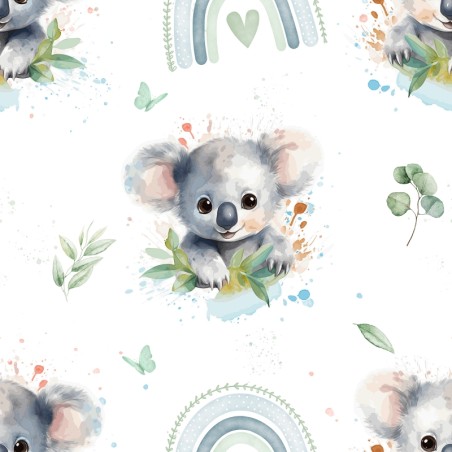 Tissu coton imprimé pour enfants Koala Eucalyptus  - Certifié Oeko-Tex®