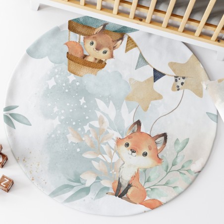 Ensemble Coupon Tapis Rond Lovely fox Celadon + 2 coussins