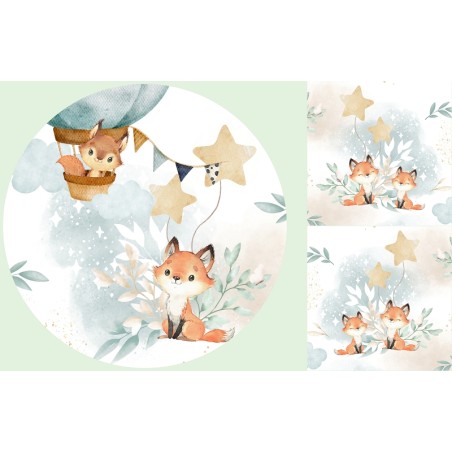 Ensemble Coupon Tapis Rond Lovely fox Celadon + 2 coussins