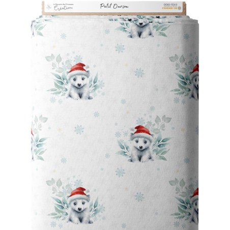 Tissu coton imprimé pour enfants Ourson de Noël - Certifié Oeko-Tex®