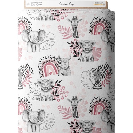 Tissu coton imprimé pour enfants Savane Pop Rose - Certifié Oeko-Tex®