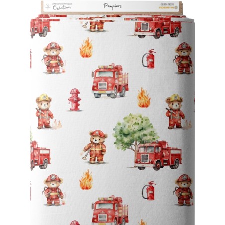 Tissu coton imprimé pour enfants Pompiers - Certifié Oeko-Tex®