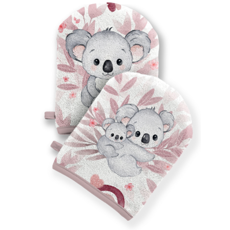 Coupon pour 5 Gants de toilette pour bébé à réaliser soi-même Koala Vieux rose Éponge de Bambou Oeko-Tex