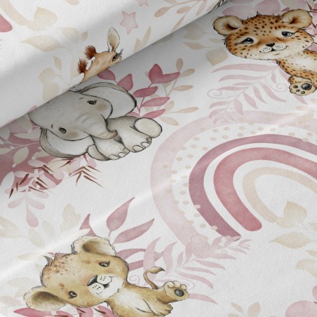 Tissu coton imprimé pour enfants Safari Babies Rose- Certifié Oeko-Tex®