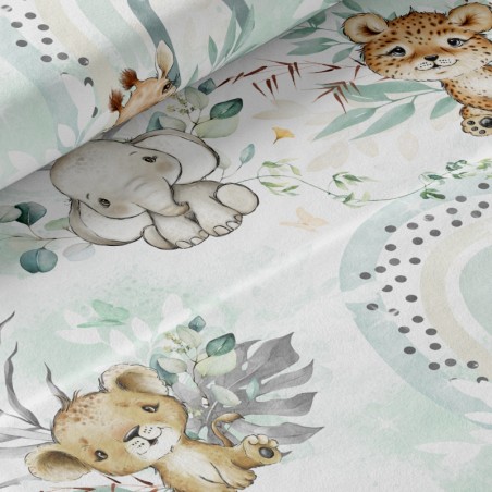 Tissu coton imprimé pour enfants Safari Babies Vert- Certifié Oeko-Tex®