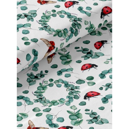 Tissu coton imprimé pour enfants Coccinelle Eucalyptus- Certifié Oeko-Tex®