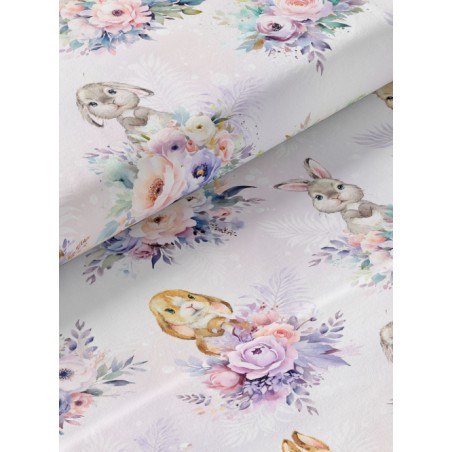 Tissu coton imprimé pour enfants Fleurs et lapins- Certifié Oeko-Tex®