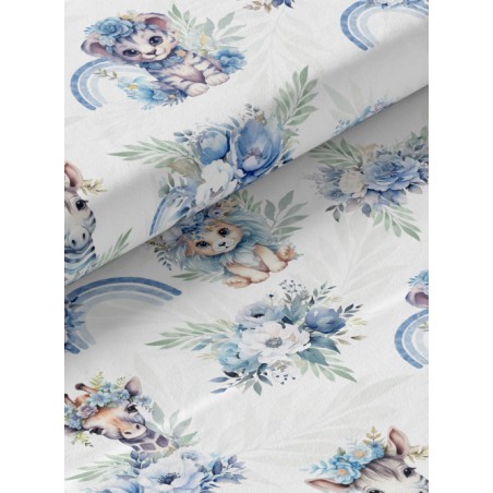 Tissu coton imprimé pour enfants Savana Blue- Certifié Oeko-Tex®