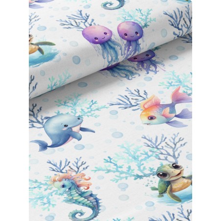 Tissu coton imprimé pour enfants Les Animaux Aquatiques- Certifié Oeko-Tex®