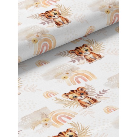 Tissu coton imprimé pour enfants Savane Bébé Tigre Boho - Certifié Oeko-Tex®