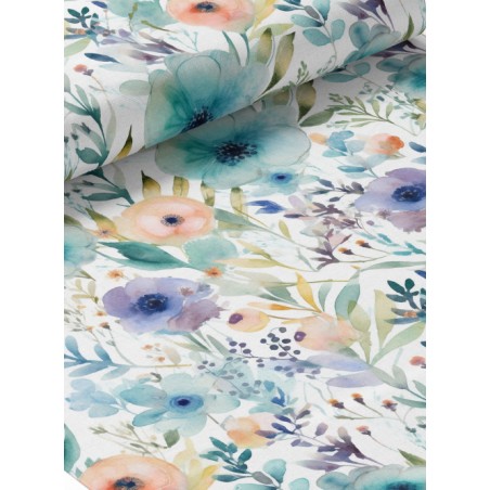 Tissu coton imprimé Fleurs Vertes Aquarelles - Certifié Oeko-Tex®