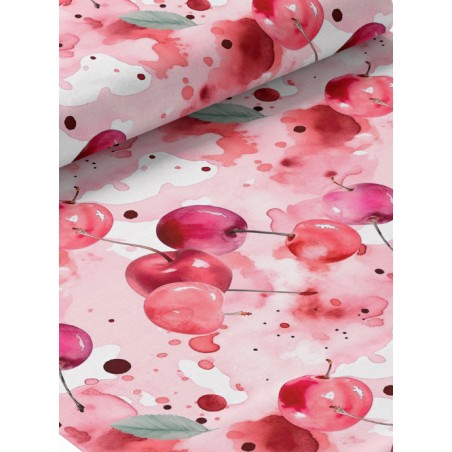 Tissu coton imprimé fruit Cerise Aquarelle- Certifié Oeko-Tex®