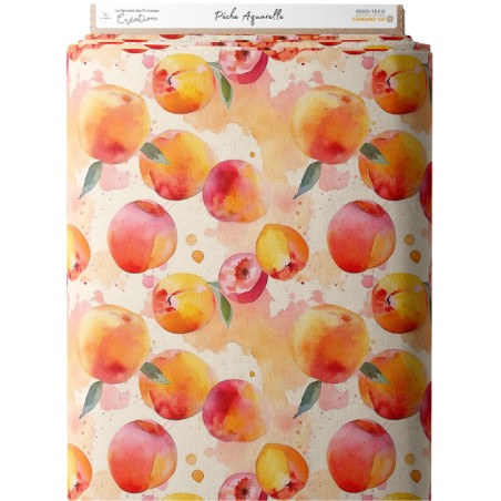 Tissu coton imprimé fruit Pêche Aquarelle- Certifié Oeko-Tex®