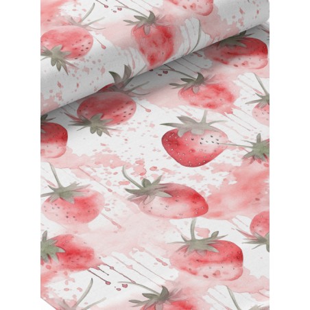 Tissu coton imprimé fruit Fraise Aquarelle- Certifié Oeko-Tex®