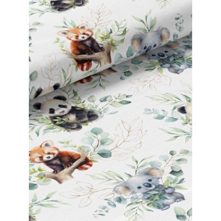 Tissu coton imprimé pour enfants Pandas & Koala Eucalyptus - Certifié Oeko-Tex®