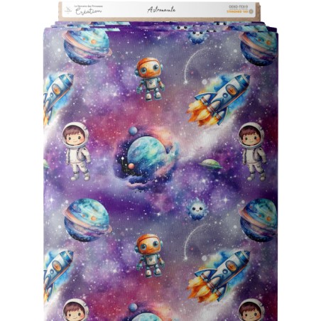 Tissu coton imprimé pour enfants Astronaute- Certifié Oeko-Tex®