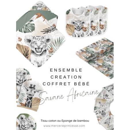 Ensemble  Savane Africaine pour création Bébé, coffret de naissance complet