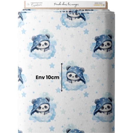 Tissu coton imprimé pour enfants Panda dans les nuages - Certifié Oeko-Tex®