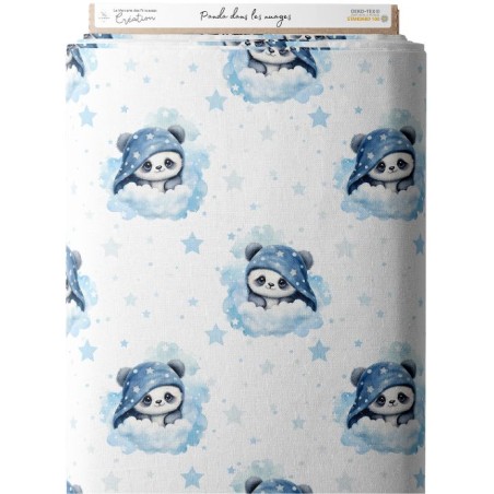 Tissu coton imprimé pour enfants Panda dans les nuages - Certifié Oeko-Tex®