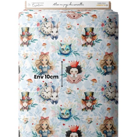 Tissu coton imprimé pour enfants Alice au Pays des Merveilles- Certifié Oeko-Tex®