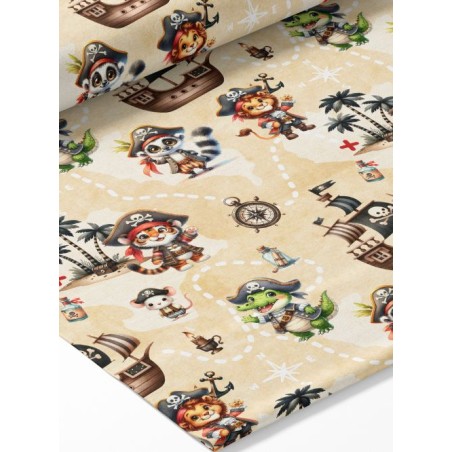 Tissu coton imprimé pour enfants Animaux Pirates - Certifié Oeko-Tex®