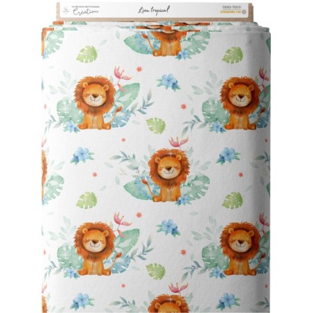 Tissu coton imprimé pour enfants Lion Tropical - Certifié Oeko-Tex®