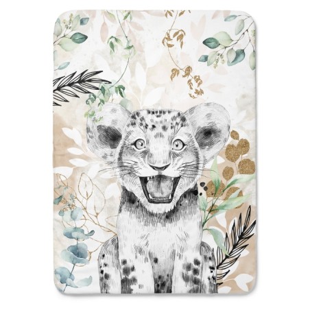 Panneau en tissu coton Lion Savane Beige et Or - Certifié Oeko-Tex®