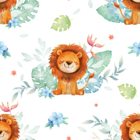 Tissu coton imprimé pour enfants Lion Tropical - Certifié Oeko-Tex®