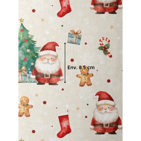 Tissu coton imprimé Joyeux Noël Beige- Certifié Oeko-Tex®